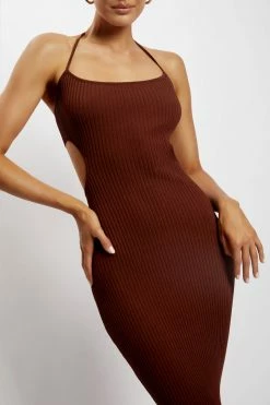 EMS DRESSES Morgan Halter Knit Midi Dress - Chocolate 18 EMS DRESSES Morgan Halter Knit Midi Dress - Chocolate