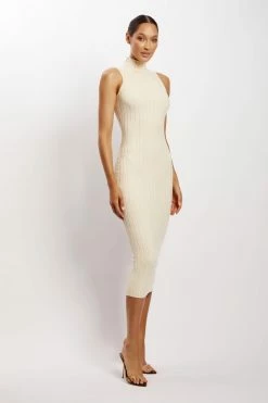 SOP Melissa Grown On Neck Knit Midi Dress - Cream