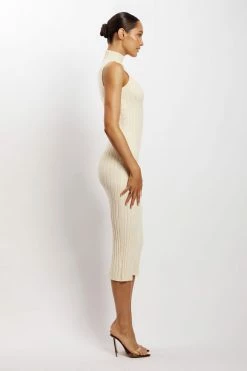 SOP Melissa Grown On Neck Knit Midi Dress - Cream