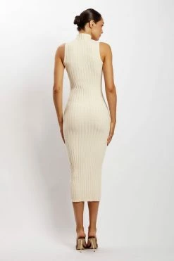 SOP Melissa Grown On Neck Knit Midi Dress - Cream