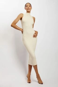 SOP Melissa Grown On Neck Knit Midi Dress - Cream