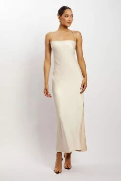 WNT DRESSES Sydney Straight Neck Slip Maxi Dress - Cream