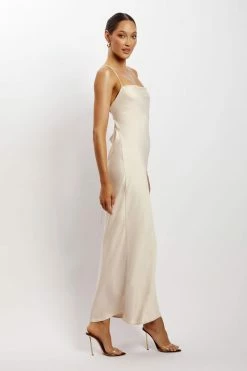 WNT DRESSES Sydney Straight Neck Slip Maxi Dress - Cream