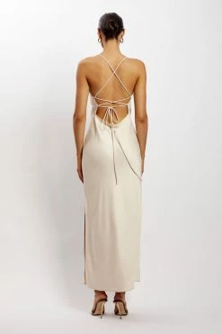 WNT DRESSES Sydney Straight Neck Slip Maxi Dress - Cream
