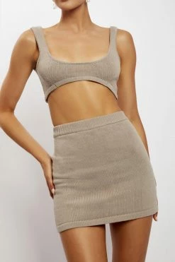 EMS Aleah Knit Crop Top - Wheat Marle