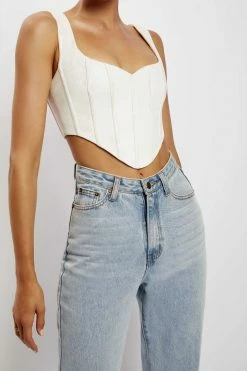 LCH All Tops Kali Faux Leather Corset - Cream