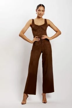 WNT Two Piece Sets Audrey Suede Wideleg Pants - Chocolate