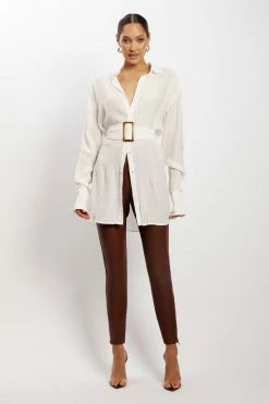 WNT Avaleigh Ring Detail Oversized Crinkle Dress - White DRESSES