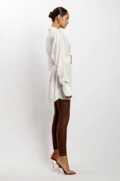 WNT Avaleigh Ring Detail Oversized Crinkle Dress - White DRESSES