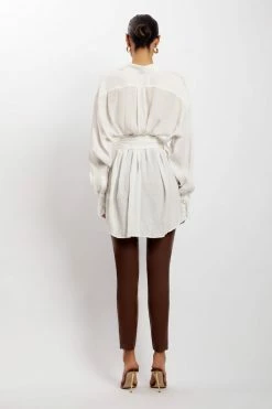 WNT Avaleigh Ring Detail Oversized Crinkle Dress - White DRESSES