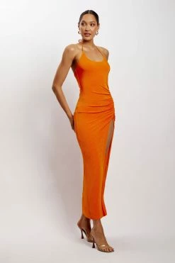 WDN Allison Jersey Ruched Split Maxi Dress - Mandarin DRESSES