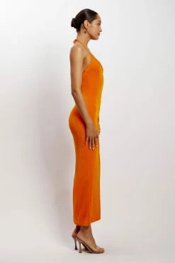 WDN Allison Jersey Ruched Split Maxi Dress - Mandarin DRESSES