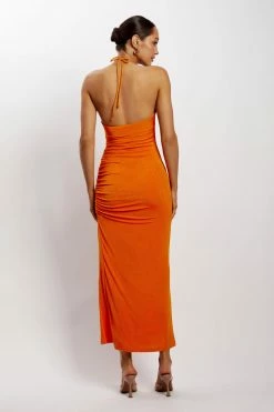 WDN Allison Jersey Ruched Split Maxi Dress - Mandarin DRESSES