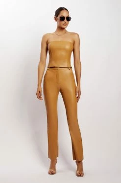 LCH All Tops Pamela Faux Leather Strapless Crop Top - Tan 19 LCH All Tops Pamela Faux Leather Strapless Crop Top - Tan