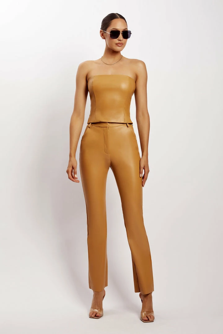 LCH All Tops Pamela Faux Leather Strapless Crop Top - Tan 9 LCH All Tops Pamela Faux Leather Strapless Crop Top - Tan