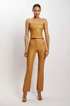 LCH All Tops Pamela Faux Leather Strapless Crop Top - Tan 21 LCH All Tops Pamela Faux Leather Strapless Crop Top - Tan