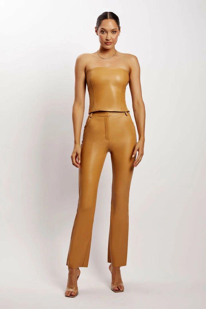 LCH All Tops Pamela Faux Leather Strapless Crop Top - Tan 11 LCH All Tops Pamela Faux Leather Strapless Crop Top - Tan