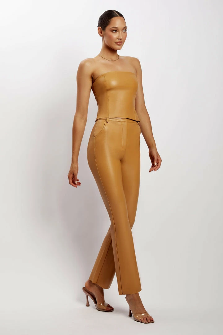 LCH All Tops Pamela Faux Leather Strapless Crop Top - Tan 10 LCH All Tops Pamela Faux Leather Strapless Crop Top - Tan