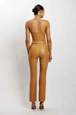 LCH All Tops Pamela Faux Leather Strapless Crop Top - Tan 18 LCH All Tops Pamela Faux Leather Strapless Crop Top - Tan