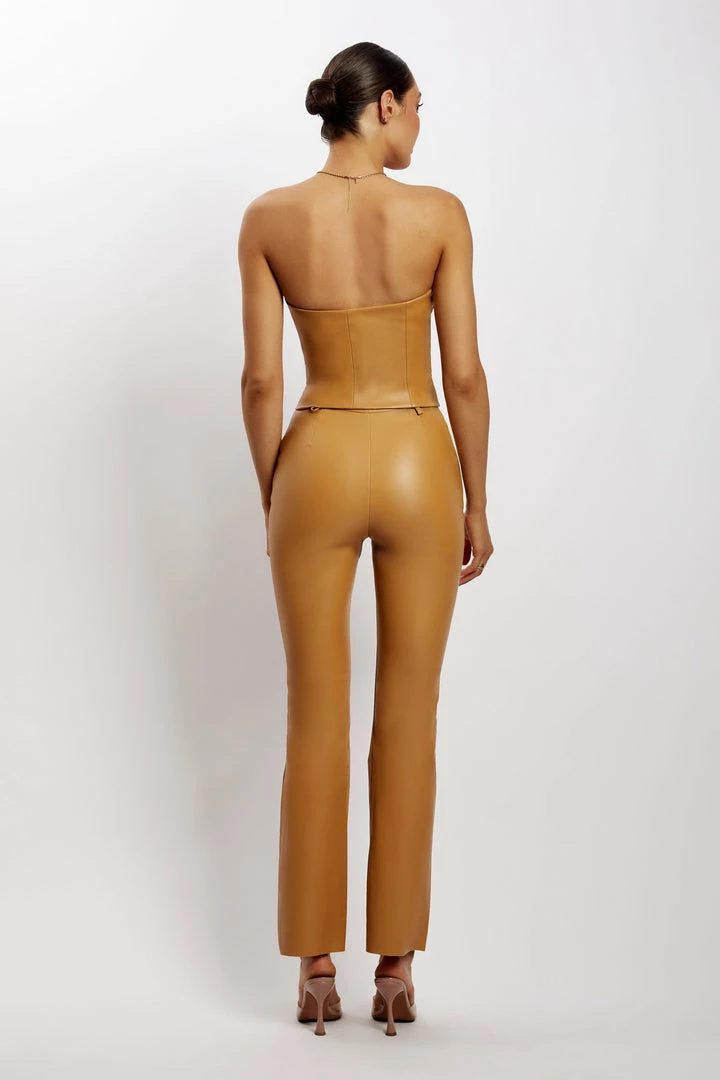 LCH All Tops Pamela Faux Leather Strapless Crop Top - Tan 8 LCH All Tops Pamela Faux Leather Strapless Crop Top - Tan