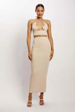 ROM Dolce Ribbed Midi Skirt - Stone 15 ROM Dolce Ribbed Midi Skirt - Stone