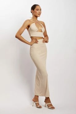 ROM Dolce Ribbed Midi Skirt - Stone 18 ROM Dolce Ribbed Midi Skirt - Stone