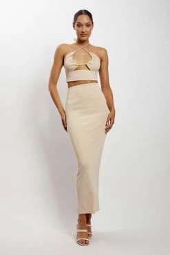 ROM Dolce Ribbed Midi Skirt - Stone 17 ROM Dolce Ribbed Midi Skirt - Stone