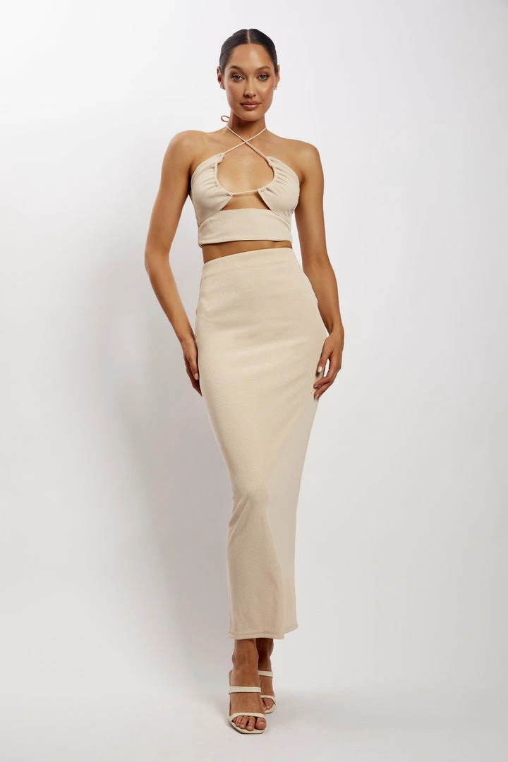 ROM Dolce Ribbed Midi Skirt - Stone 8 ROM Dolce Ribbed Midi Skirt - Stone