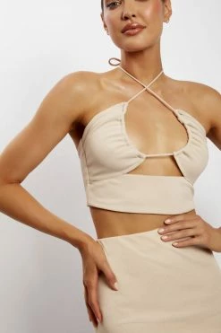 ROM Renee Wrap Over Ruched Top - Stone All Tops