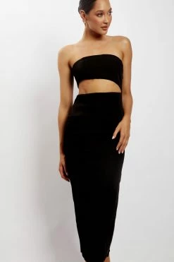 WNT Diana Cut Out Midi Dress - Black DRESSES 8 WNT Diana Cut Out Midi Dress - Black DRESSES