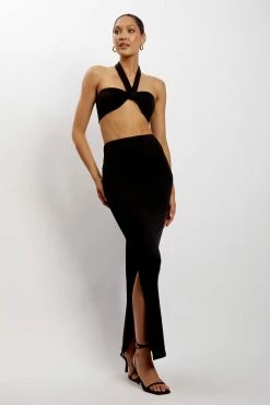 WXI Lottie Back Split Midaxi Skirt - Black Two Piece Sets