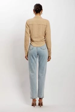 WNT Rona Front Tie Long Sleeve Crop Top - Nude