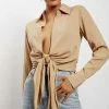 WNT Rona Front Tie Long Sleeve Crop Top - Nude