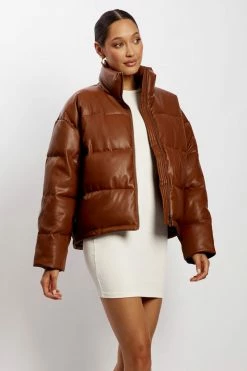DPO Coats & Jackets Farrah Faux Leather Puffer Jacket - Chocolate