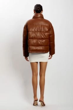 DPO Coats & Jackets Farrah Faux Leather Puffer Jacket - Chocolate