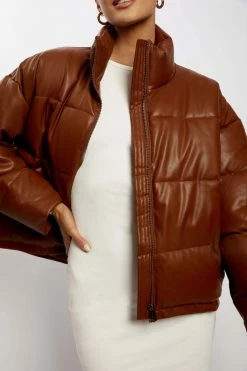 DPO Coats & Jackets Farrah Faux Leather Puffer Jacket - Chocolate