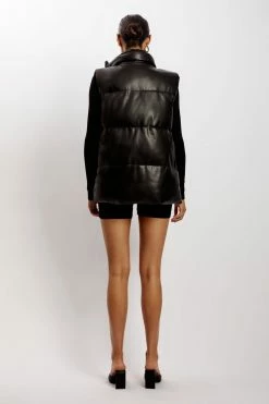 DPO Linda Faux Leather Oversized Gilet - Black