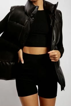DPO Linda Faux Leather Oversized Gilet - Black