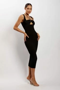 EMS DRESSES Liana Bandeau Knitted Midi Dress - Black