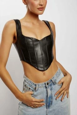 LCH All Tops Kali Faux Leather Corset - Black