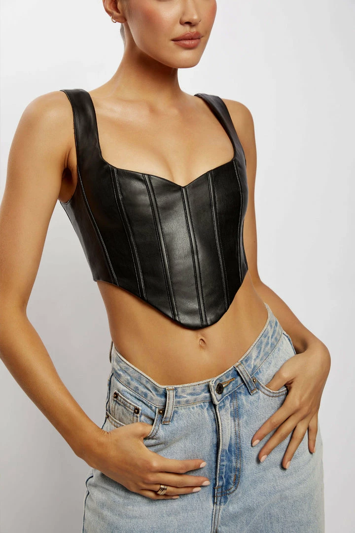 LCH All Tops Kali Faux Leather Corset - Black 2 LCH All Tops Kali Faux Leather Corset - Black