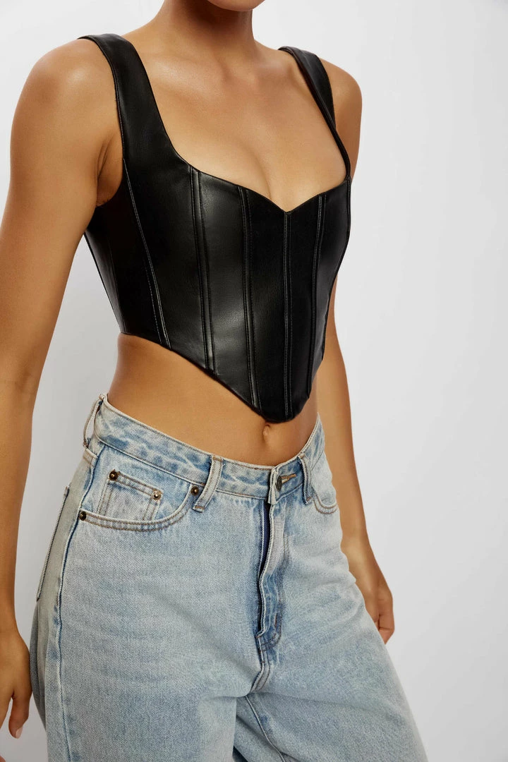 LCH All Tops Kali Faux Leather Corset - Black 5 LCH All Tops Kali Faux Leather Corset - Black