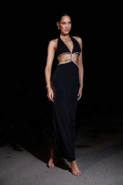 AMC Nicha Diamante Cut Out Midi Dress - Black Midi Dresses