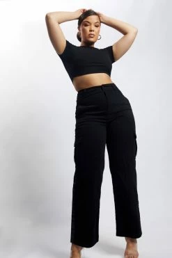 QNG All Bottoms Evangeline Pocket Detail Cargo Pants - Black 17 QNG All Bottoms Evangeline Pocket Detail Cargo Pants - Black