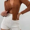 EMS All Tops Tara Knit Button Down Cardigan - Toffee