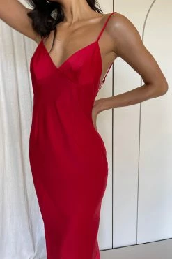 JLW Baily Satin Maxi Dress - Red DRESSES