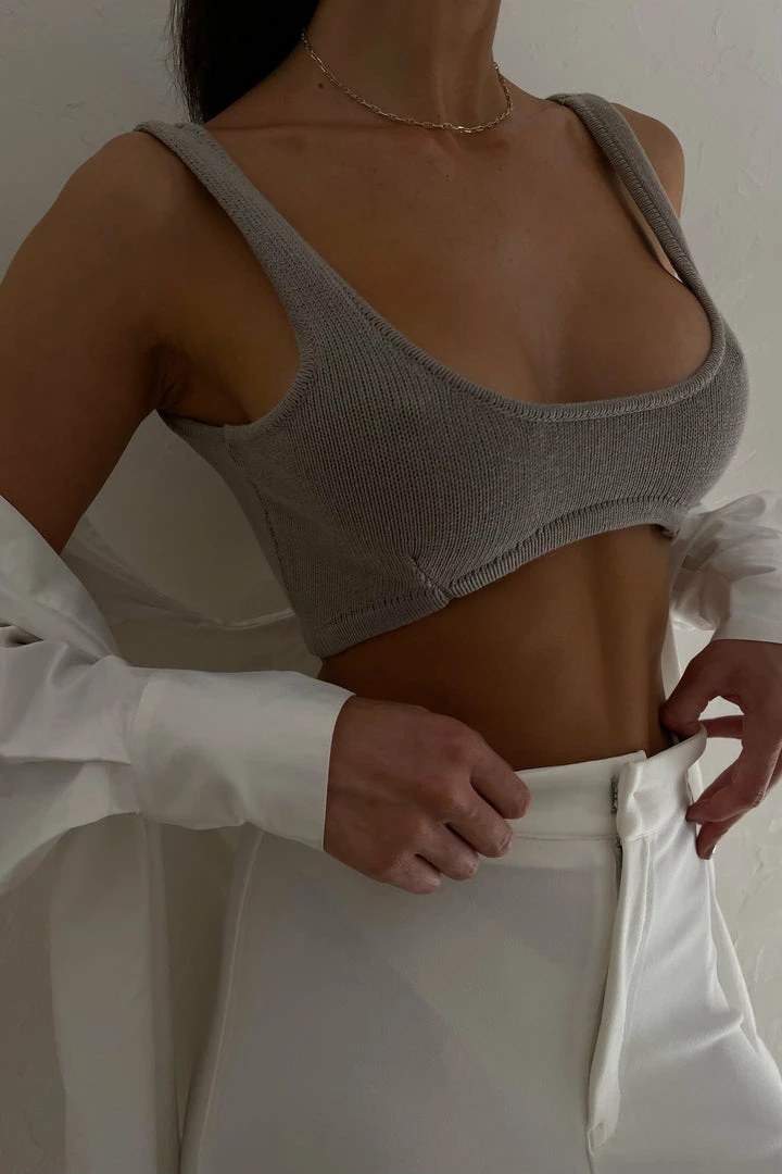 EMS Aleah Knit Crop Top - Wheat Marle 1 EMS Aleah Knit Crop Top - Wheat Marle