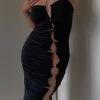BSD Shelby Diamante Rope Halter Asymmetric Hem Dress - Black