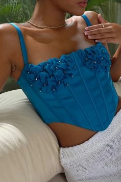 QNG Kristy Shirring Bust Corset Top - Marine Blue All Tops