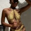 GLD Macy Halter Tie Bikini Top - Yellow Zebra